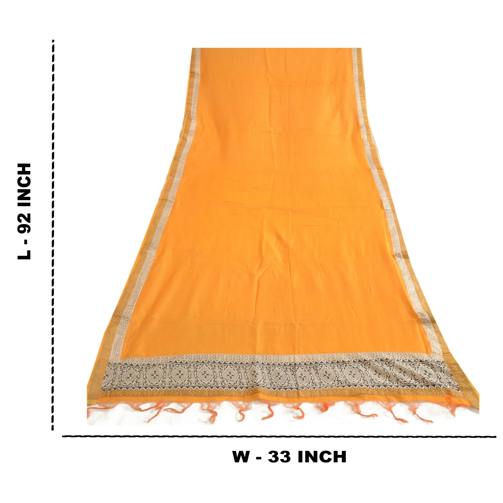 Sanskriti Vintage Long Dupatta Stole Cotton Silk Saffron Embroidered Scarves