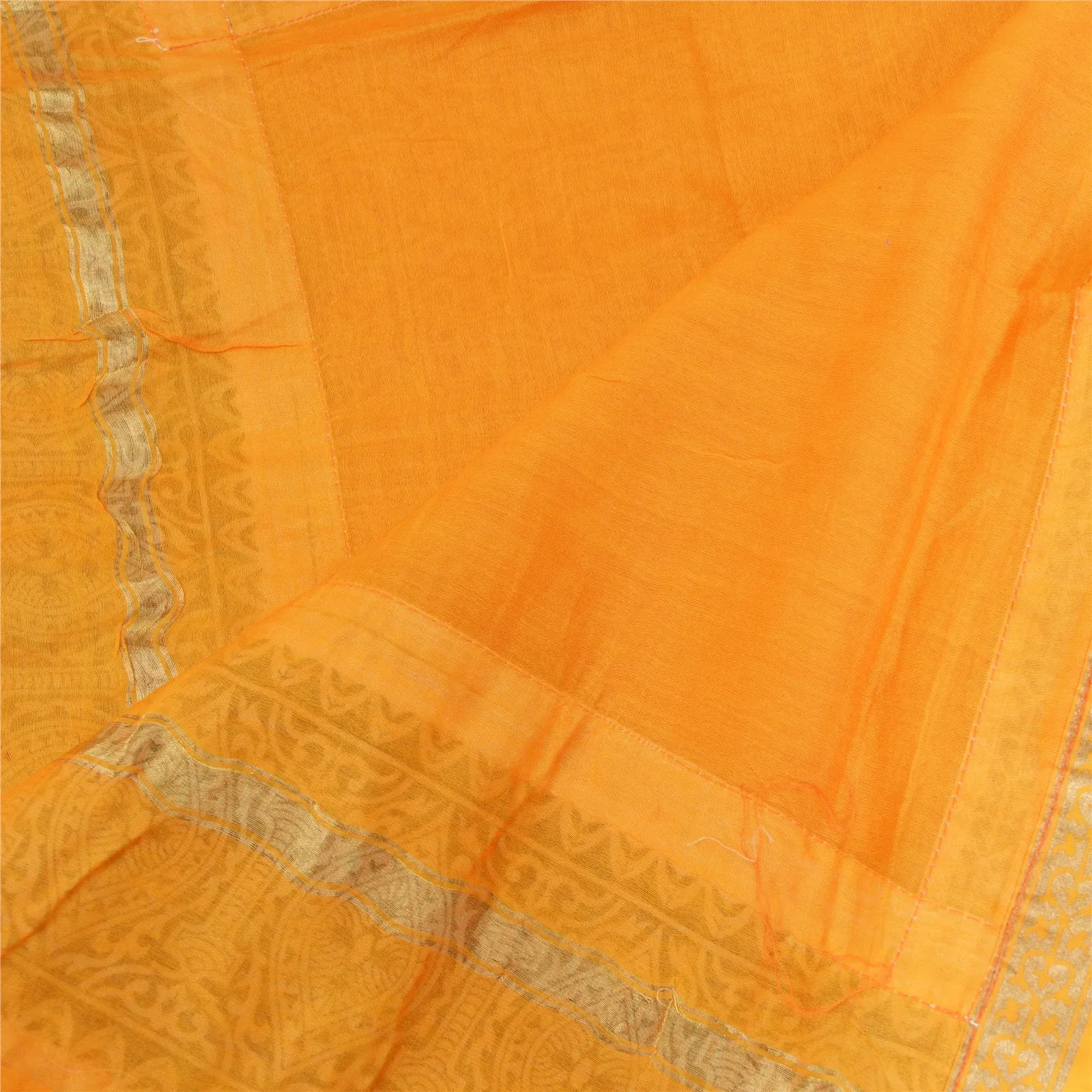 Sanskriti Vintage Long Dupatta Stole Cotton Silk Saffron Embroidered Scarves