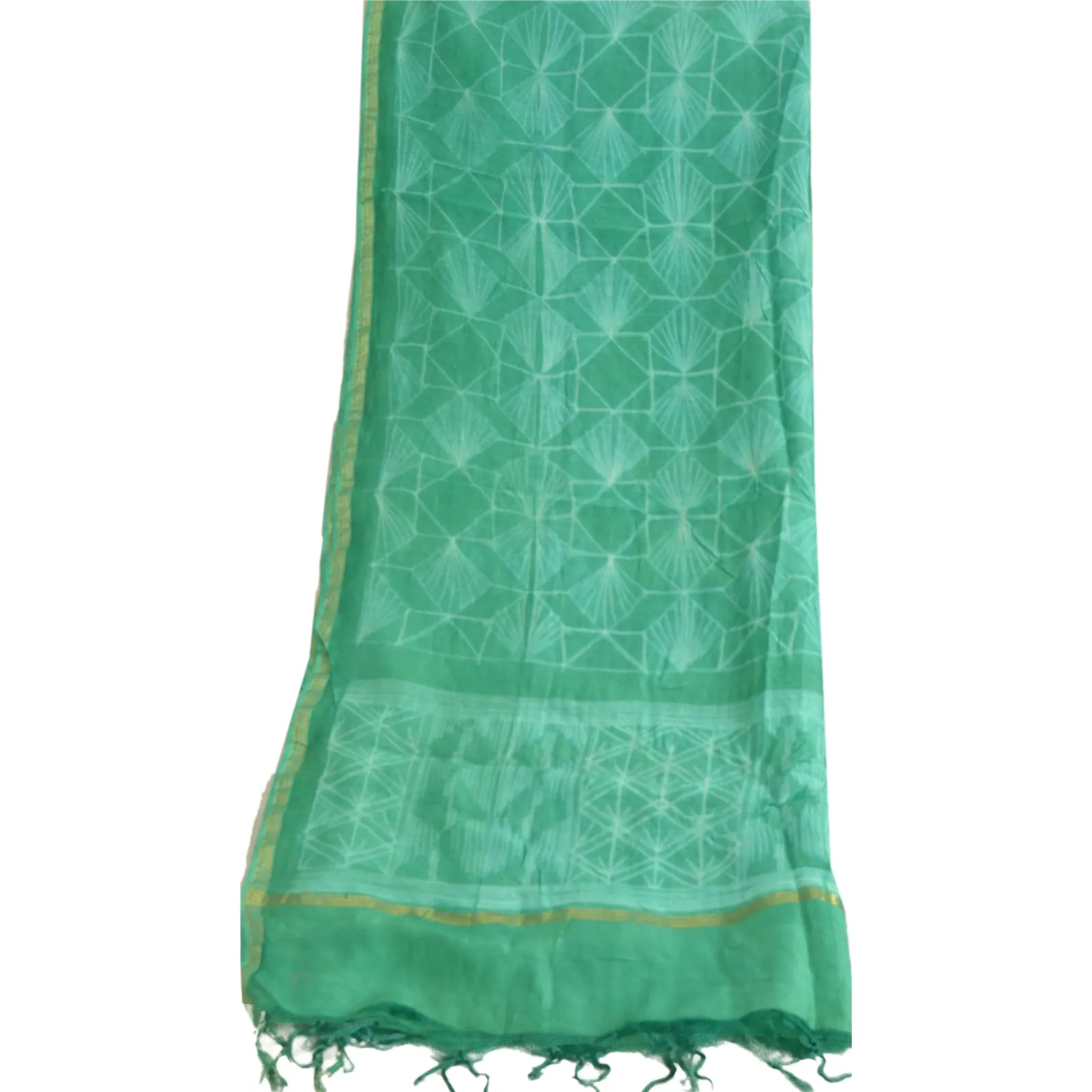 Sanskriti Vintage Long Dupatta Stole Cotton Silk Sea Green Printed Woven Scarves