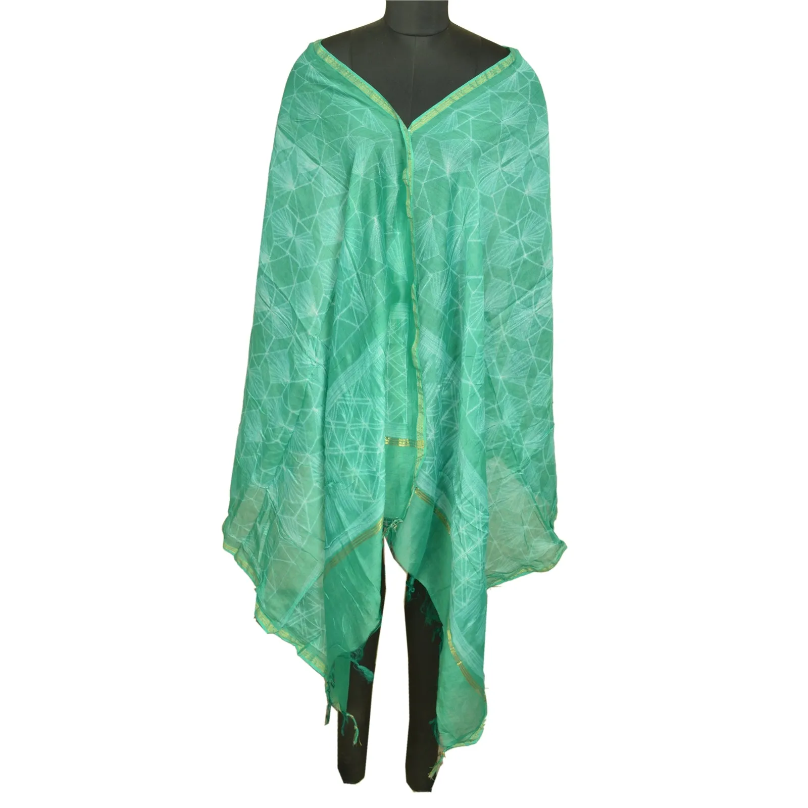 Sanskriti Vintage Long Dupatta Stole Cotton Silk Sea Green Printed Woven Scarves