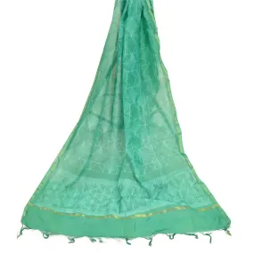 Sanskriti Vintage Long Dupatta Stole Cotton Silk Sea Green Printed Woven Scarves