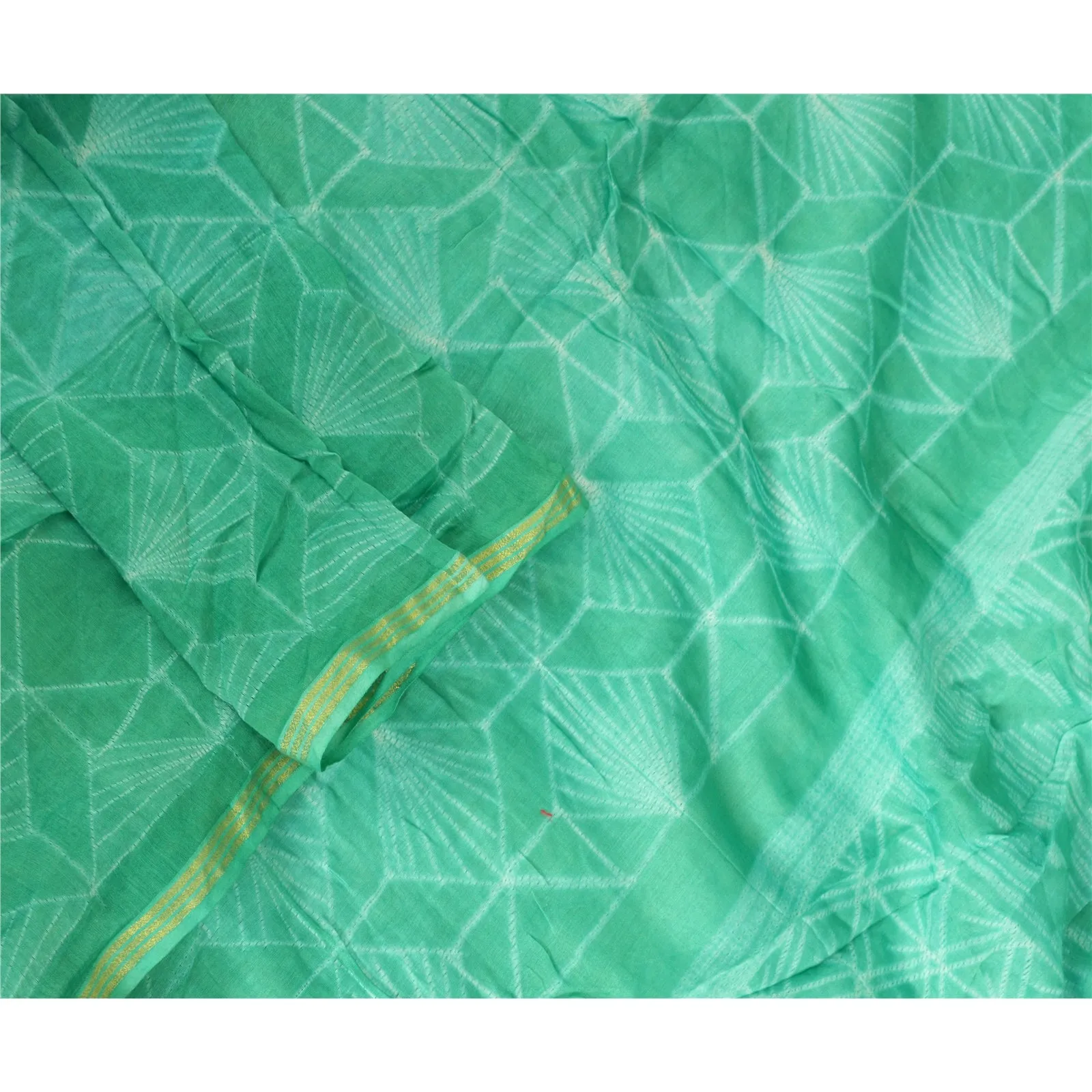 Sanskriti Vintage Long Dupatta Stole Cotton Silk Sea Green Printed Woven Scarves