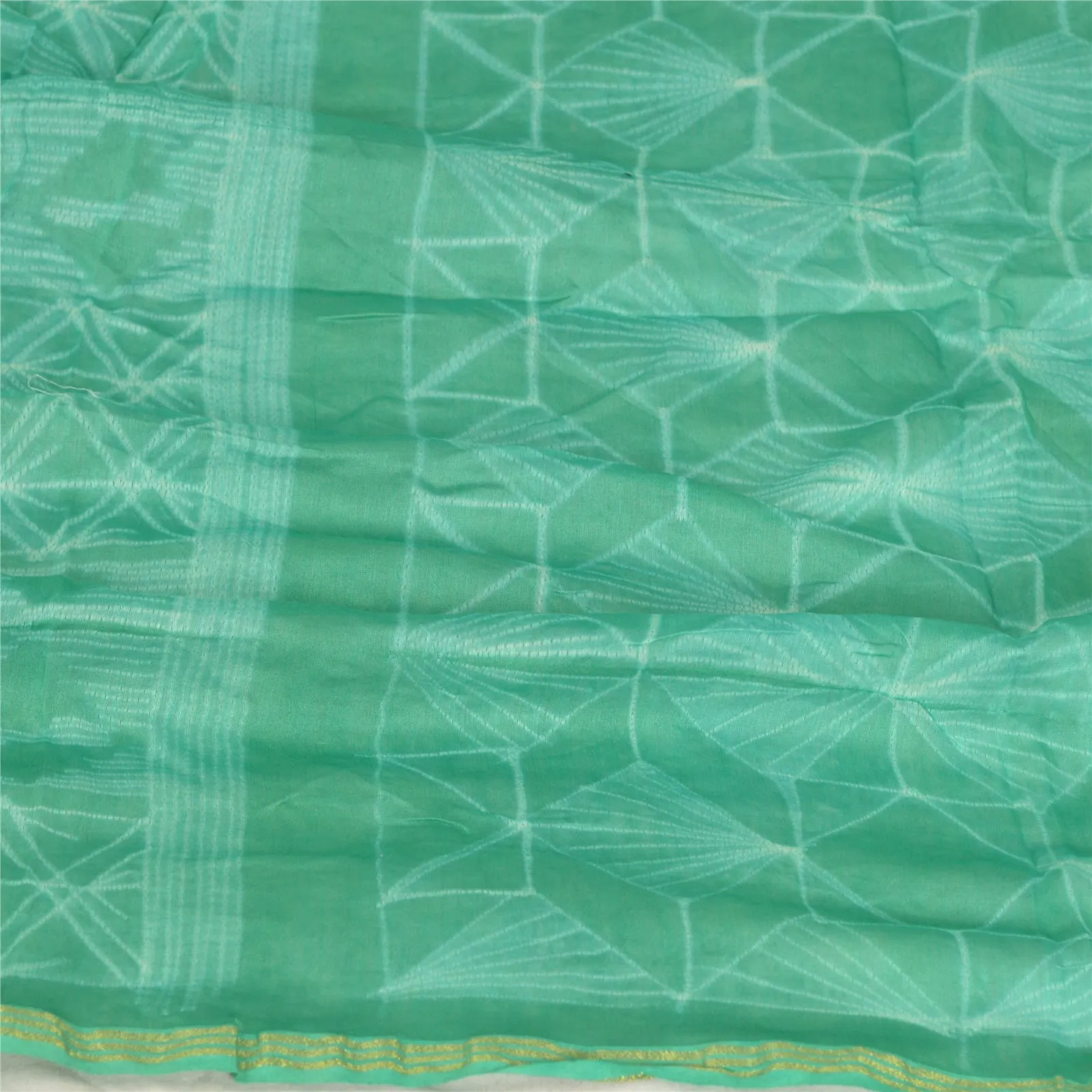 Sanskriti Vintage Long Dupatta Stole Cotton Silk Sea Green Printed Woven Scarves