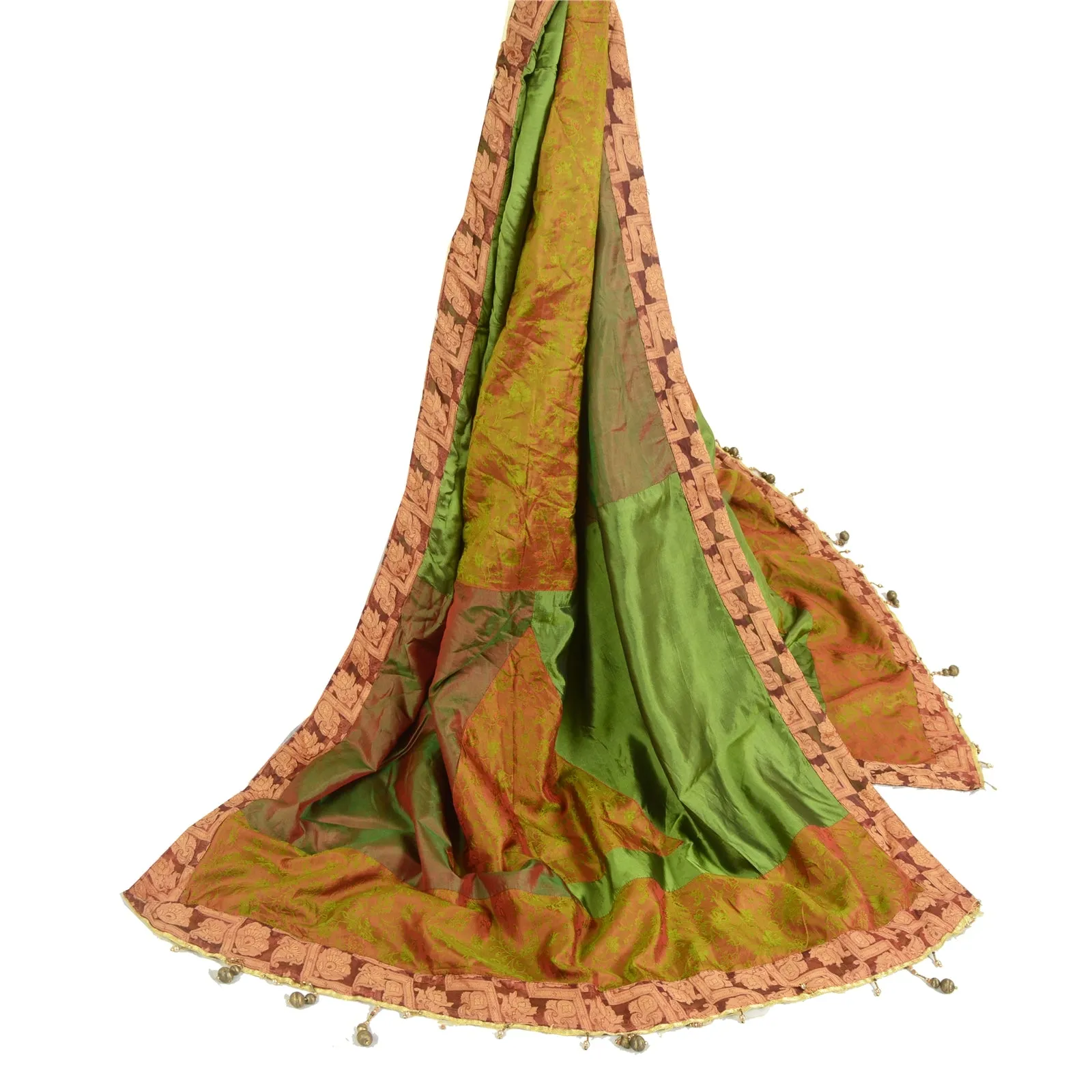 Sanskriti Vintage Long Dupatta Stole Pure Silk Green Wrap Hijab Woven Scarves