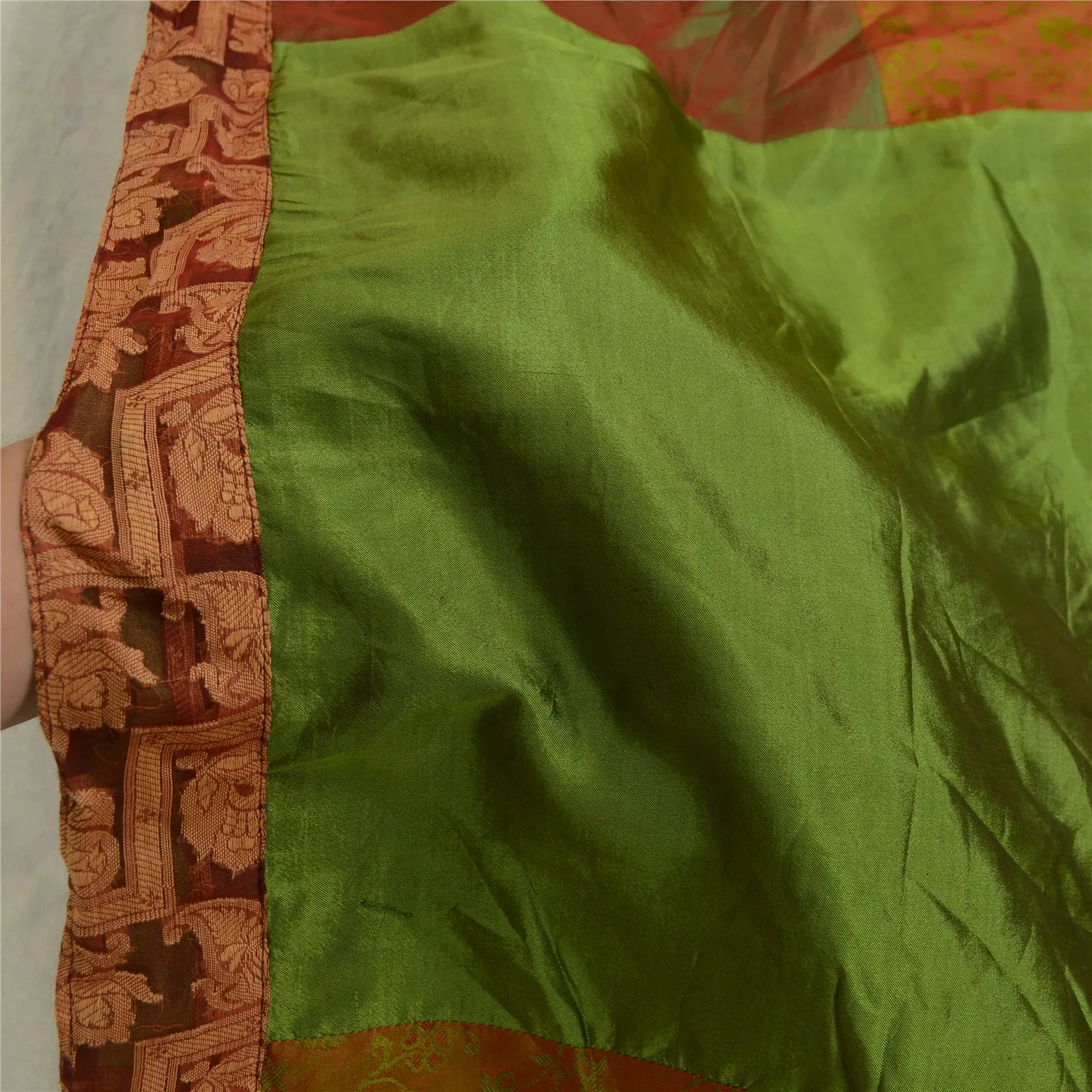 Sanskriti Vintage Long Dupatta Stole Pure Silk Green Wrap Hijab Woven Scarves