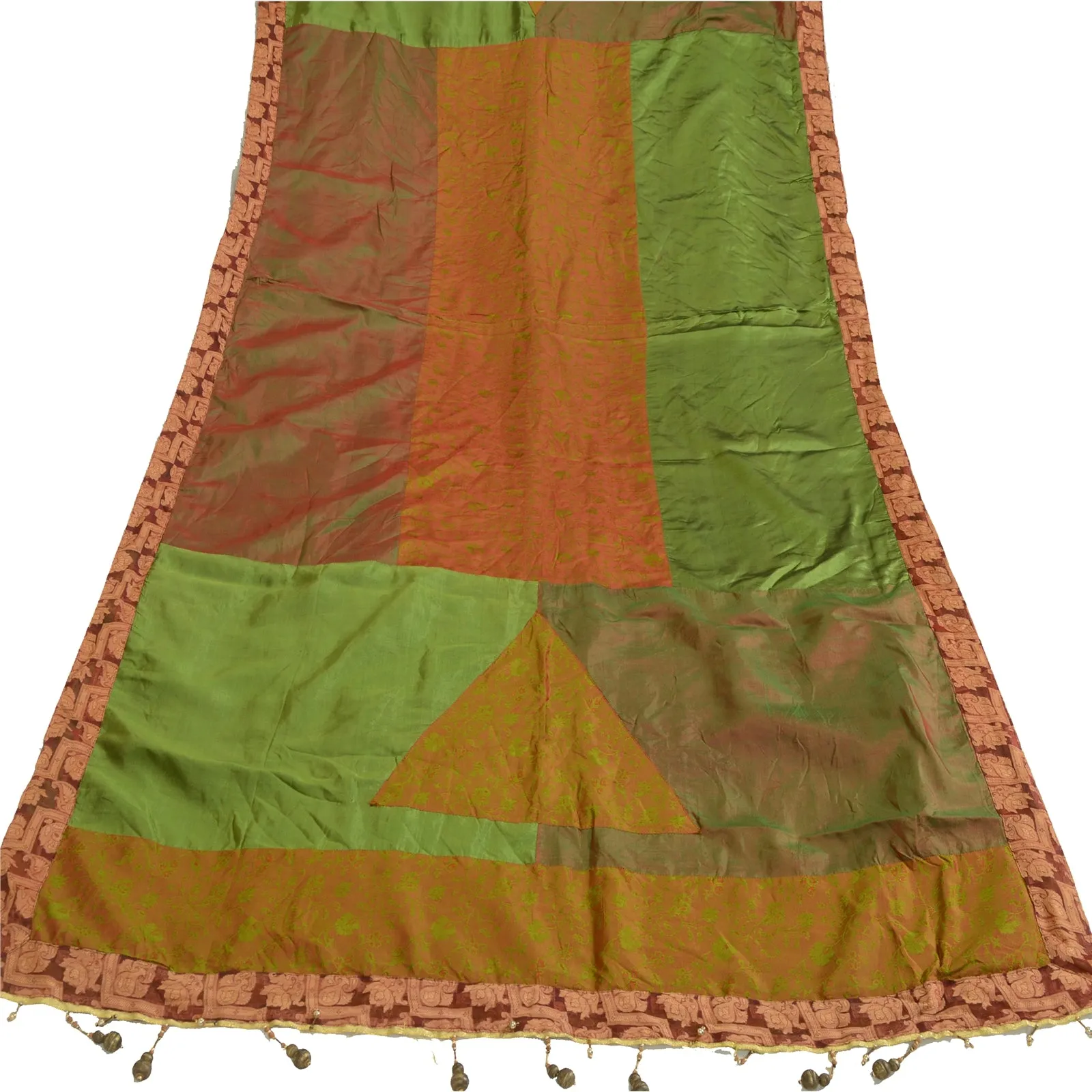 Sanskriti Vintage Long Dupatta Stole Pure Silk Green Wrap Hijab Woven Scarves