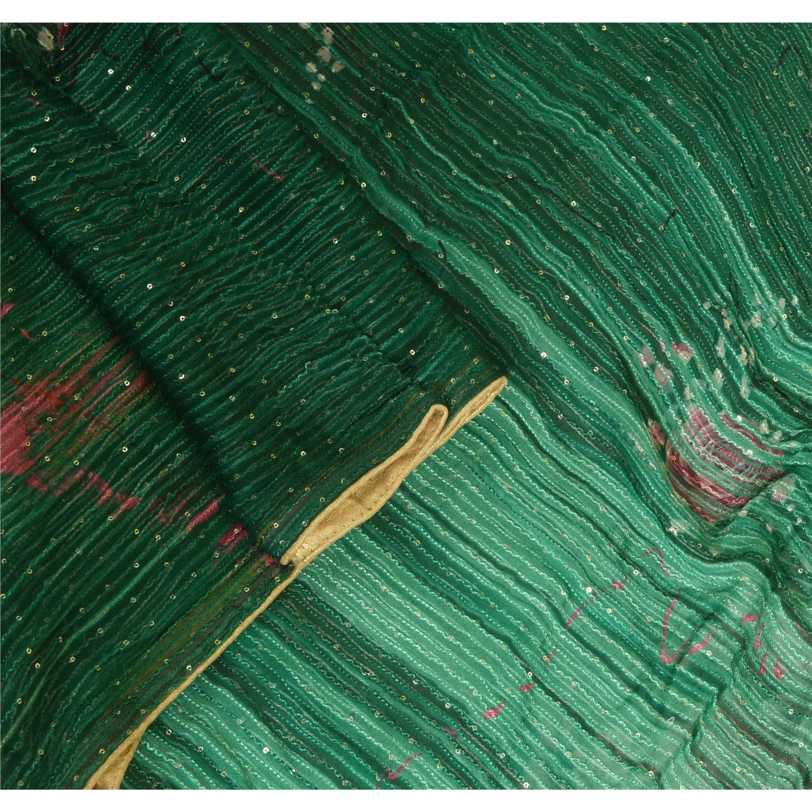 Sanskriti Vintage Long Green Dupatta/Stole Blend Silk Veil Embroidered Scarves