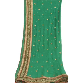 Sanskriti Vintage Long Green Dupatta/Stole Pure Chiffon Silk Hand Beaded Scarves