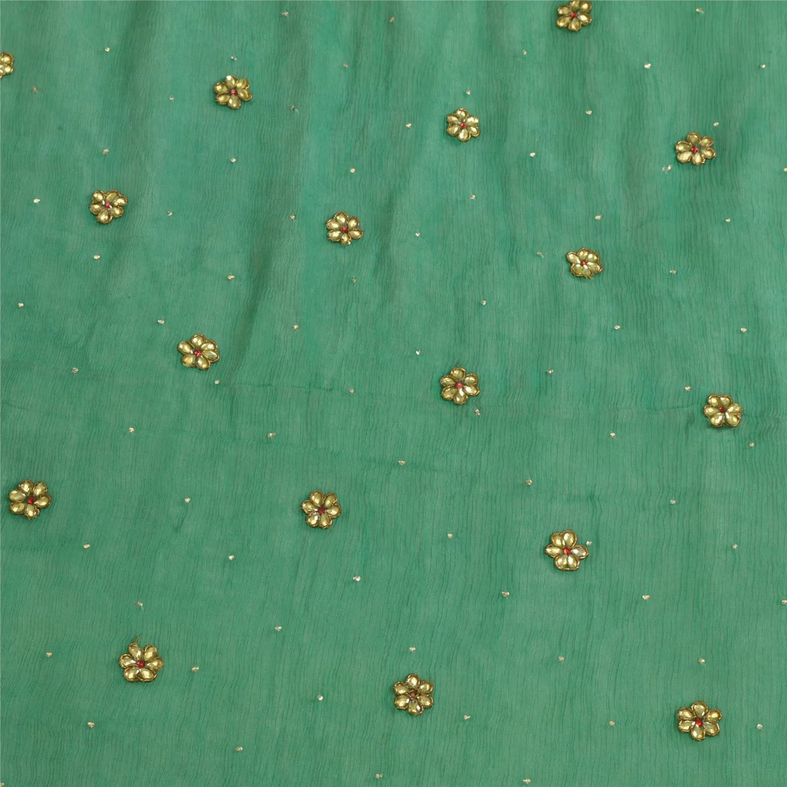 Sanskriti Vintage Long Green Dupatta/Stole Pure Chiffon Silk Hand Beaded Scarves