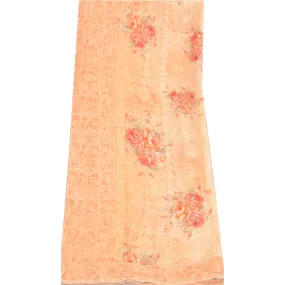 Sanskriti Vintage Long Peach Dupatta/Stole Blend Georgette Embroidered Scarves