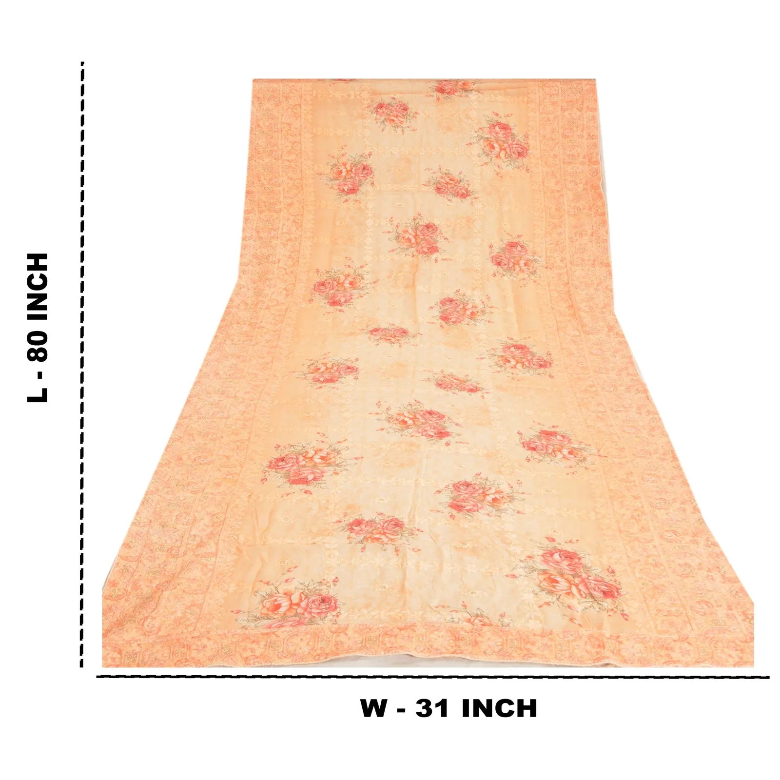 Sanskriti Vintage Long Peach Dupatta/Stole Blend Georgette Embroidered Scarves