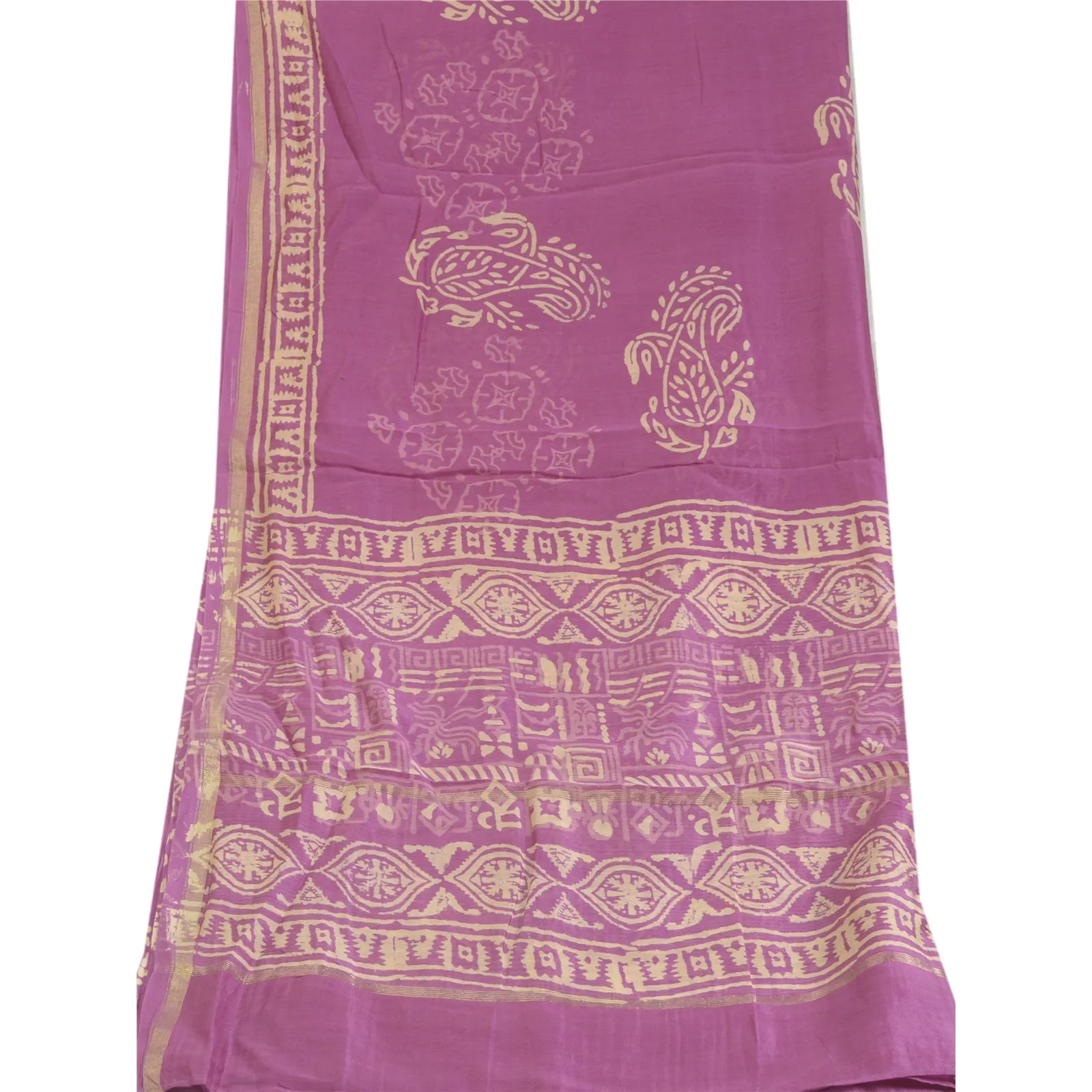 Sanskriti Vintage Long Purple Dupatta/Stole Cotton Silk Block Printed Scarves