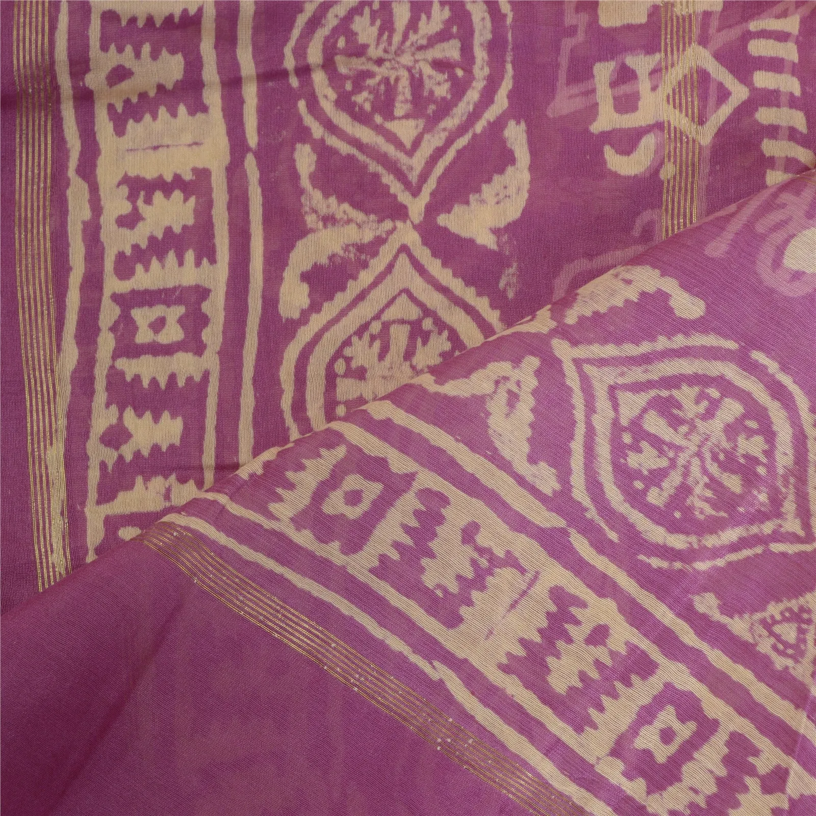 Sanskriti Vintage Long Purple Dupatta/Stole Cotton Silk Block Printed Scarves