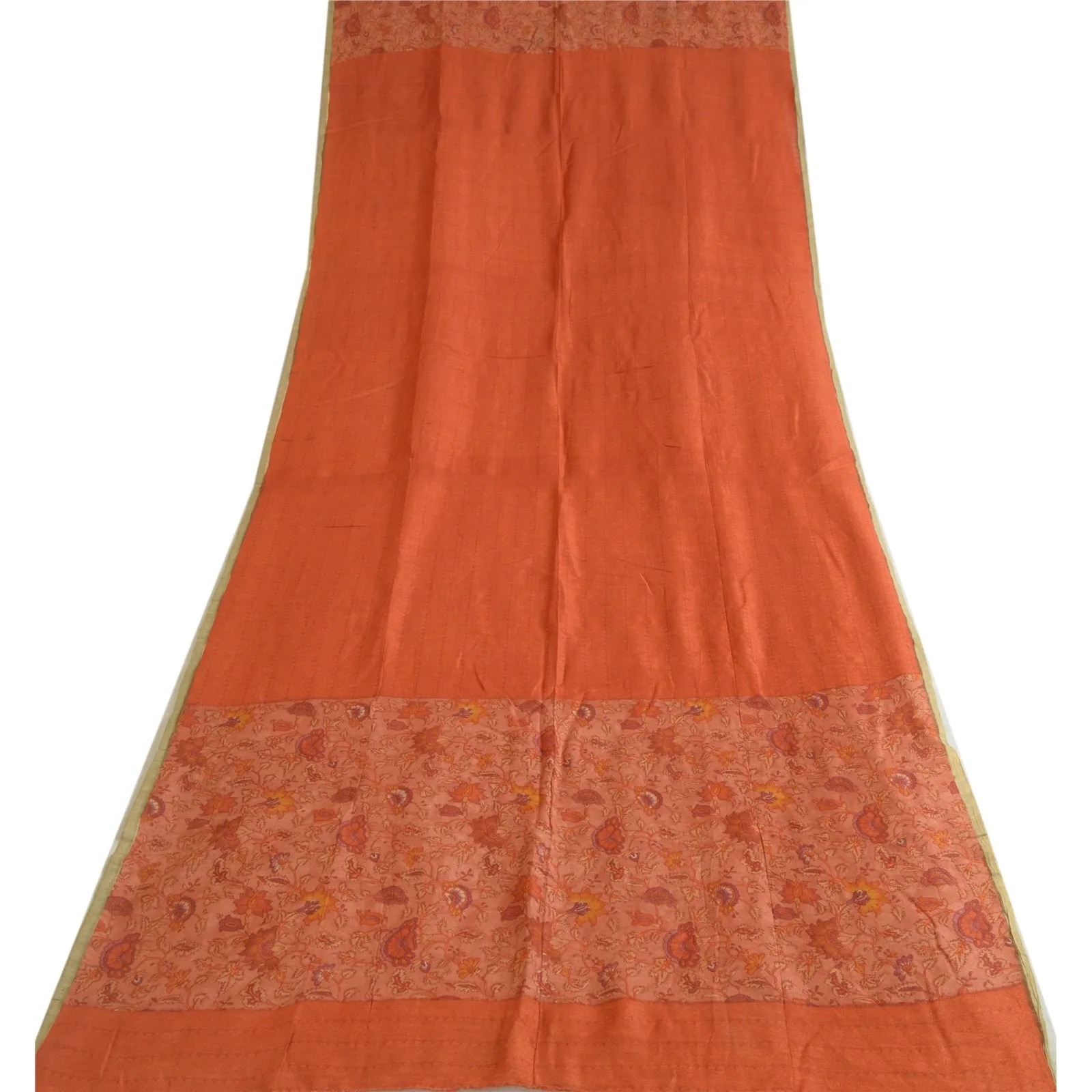 Sanskriti Vintage Orang 100% Pure Silk Dupatta Long Stole Printed Wrap Scarves