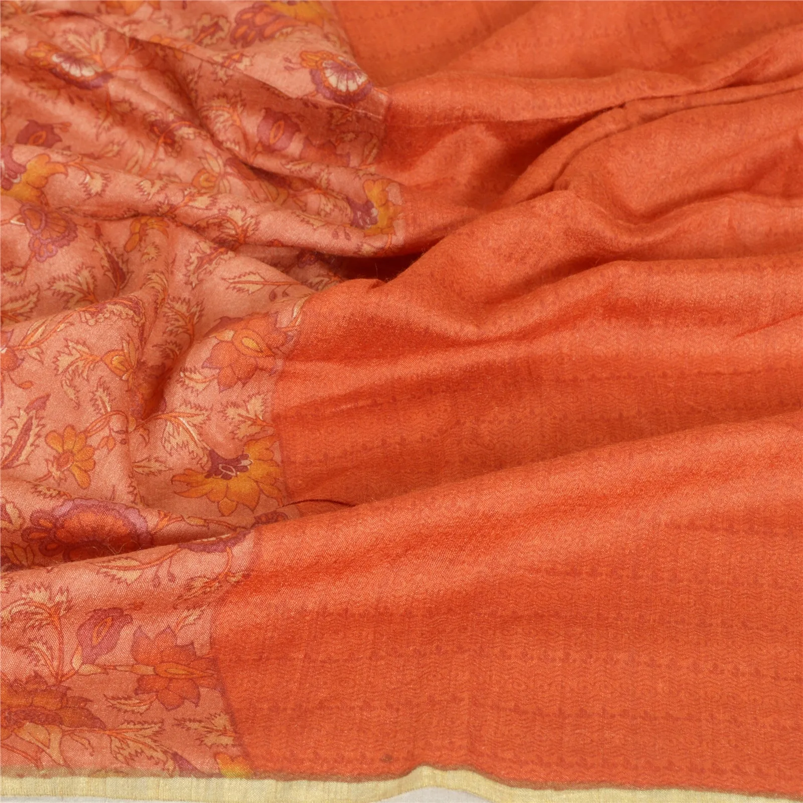 Sanskriti Vintage Orang 100% Pure Silk Dupatta Long Stole Printed Wrap Scarves