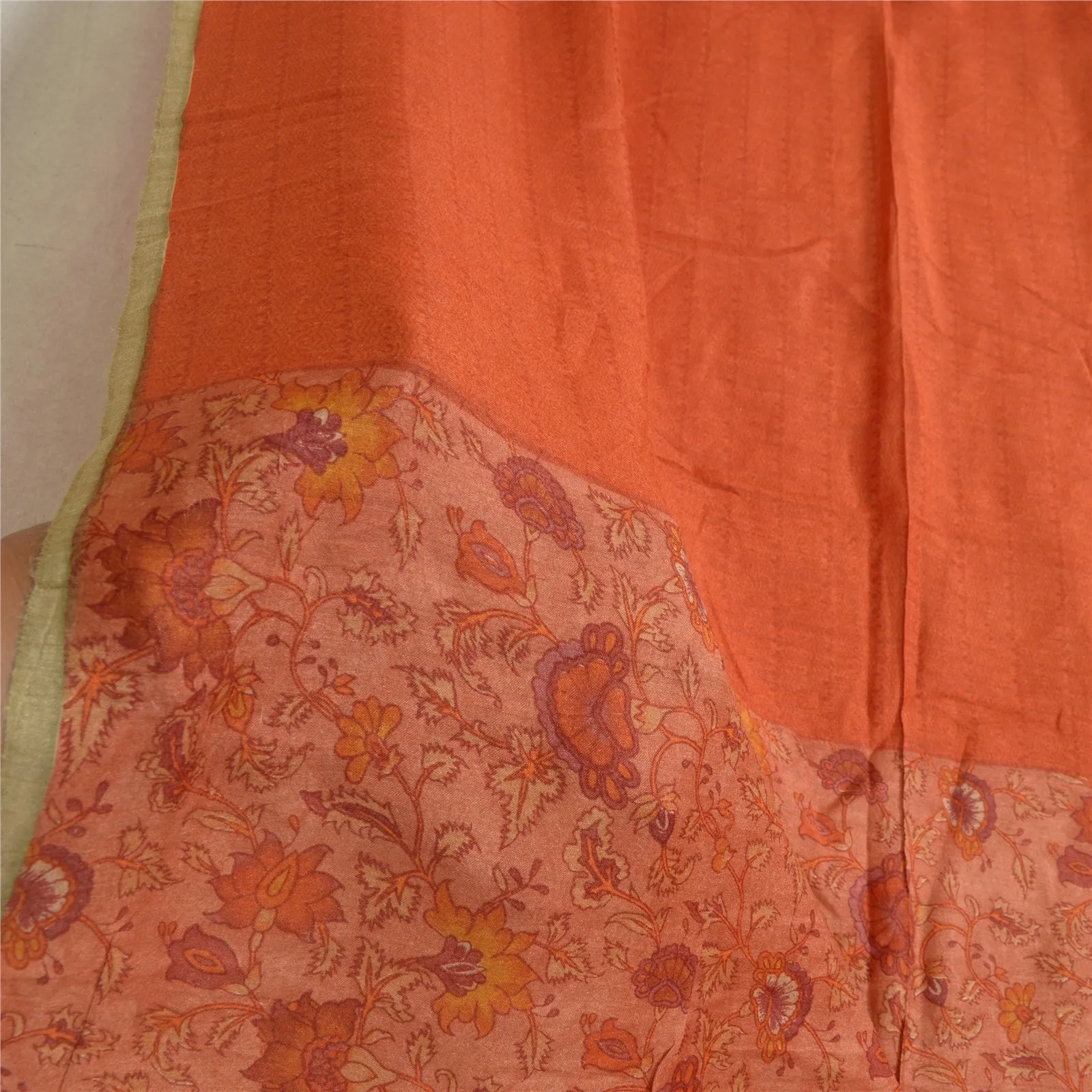 Sanskriti Vintage Orang 100% Pure Silk Dupatta Long Stole Printed Wrap Scarves