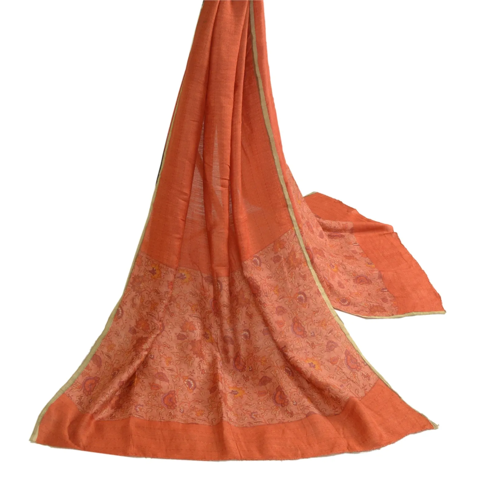 Sanskriti Vintage Orang 100% Pure Silk Dupatta Long Stole Printed Wrap Scarves