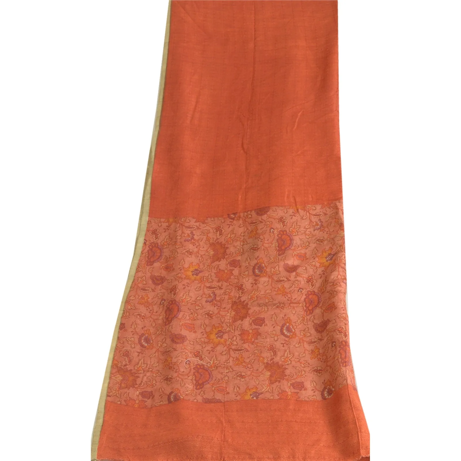 Sanskriti Vintage Orang 100% Pure Silk Dupatta Long Stole Printed Wrap Scarves