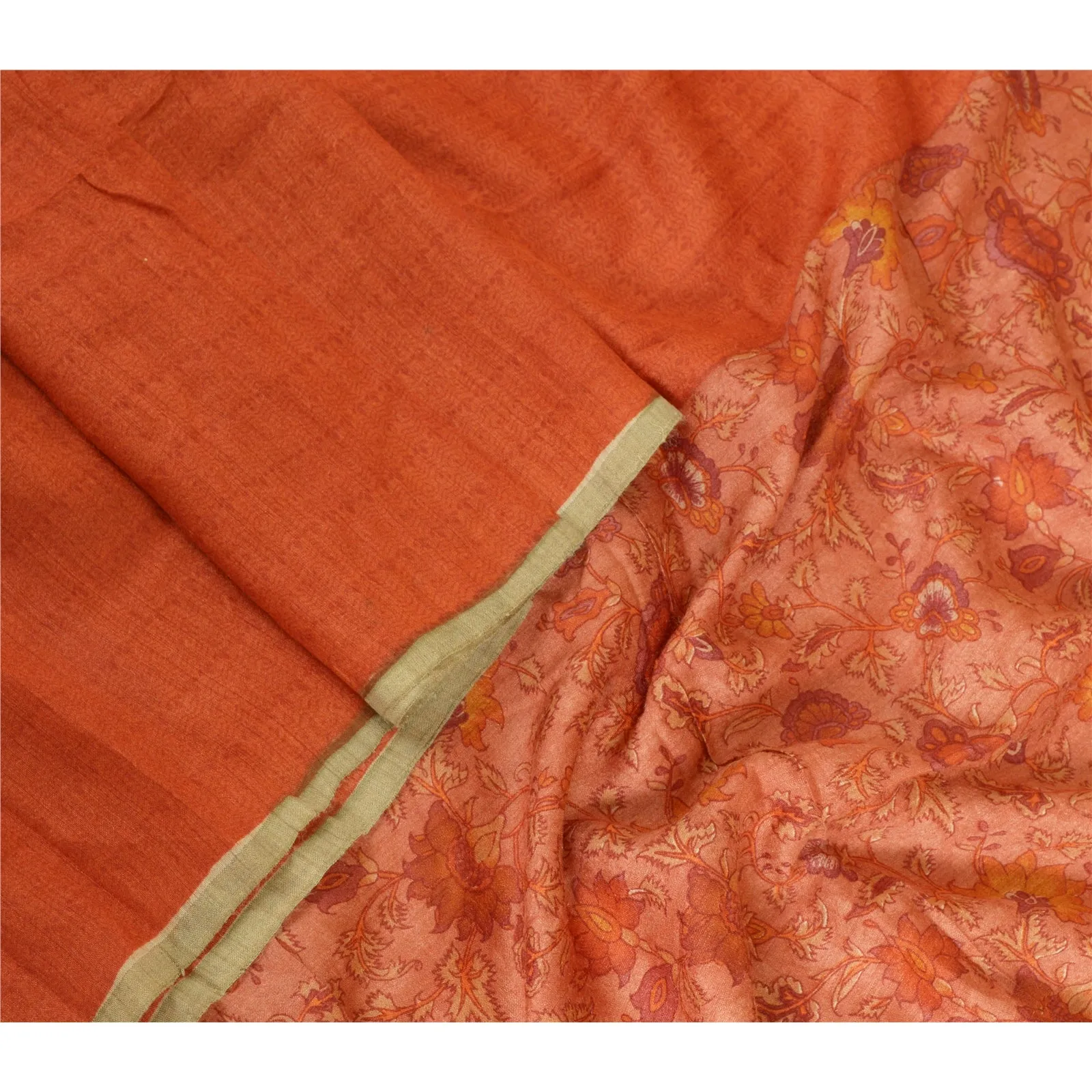 Sanskriti Vintage Orang 100% Pure Silk Dupatta Long Stole Printed Wrap Scarves