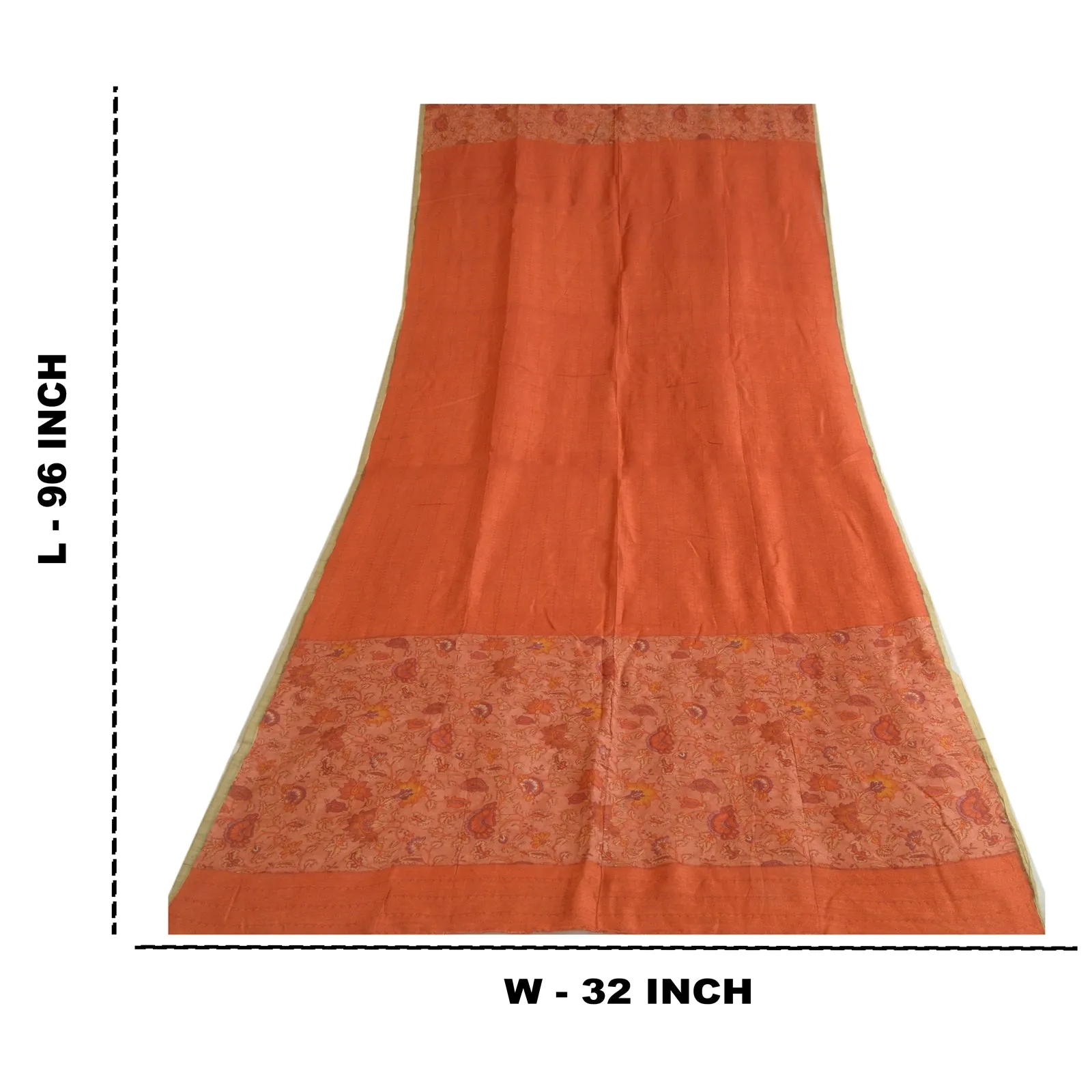 Sanskriti Vintage Orang 100% Pure Silk Dupatta Long Stole Printed Wrap Scarves