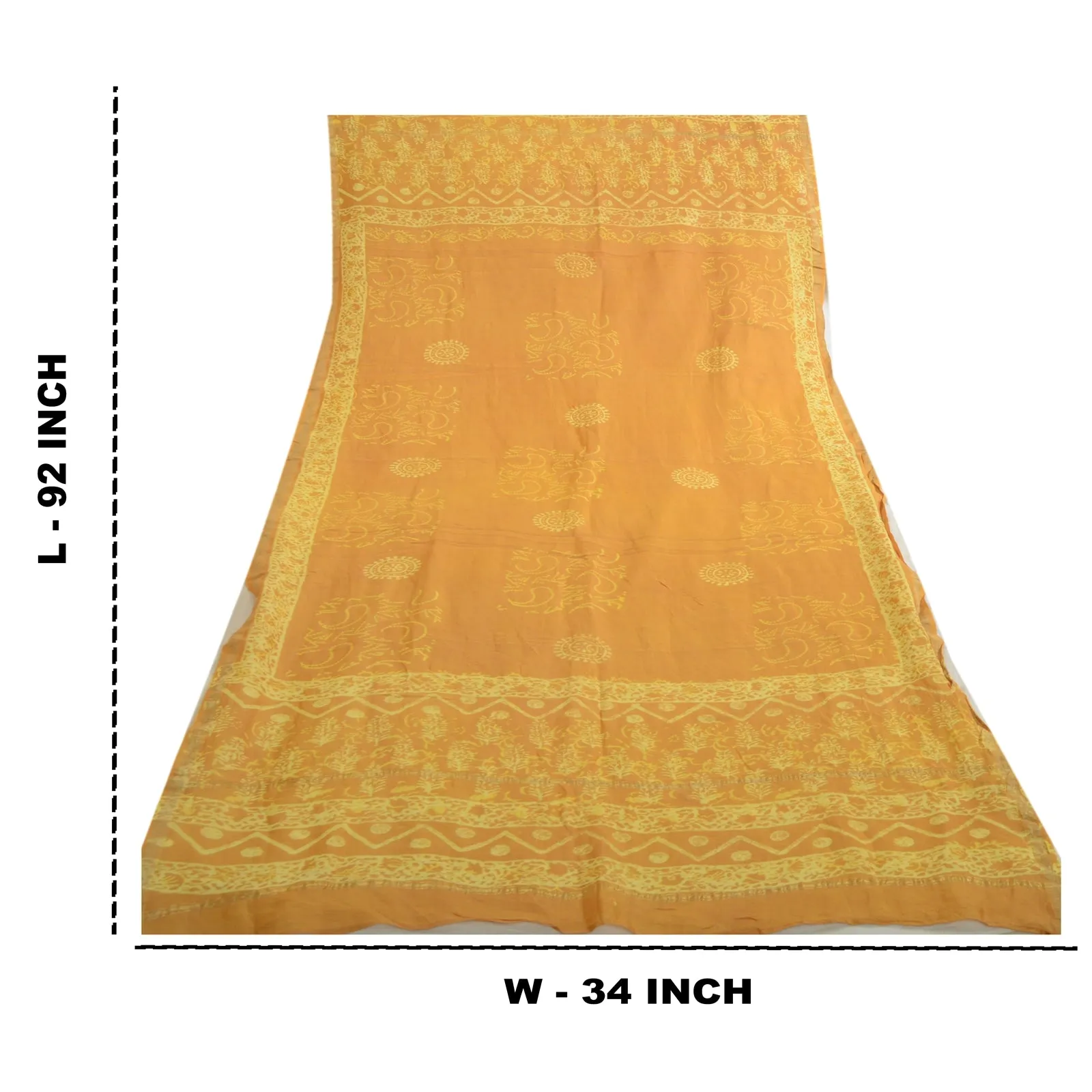 Sanskriti Vintage Saffron Long Dupatta Stole 100% Pure Silk Batik Work Scarves