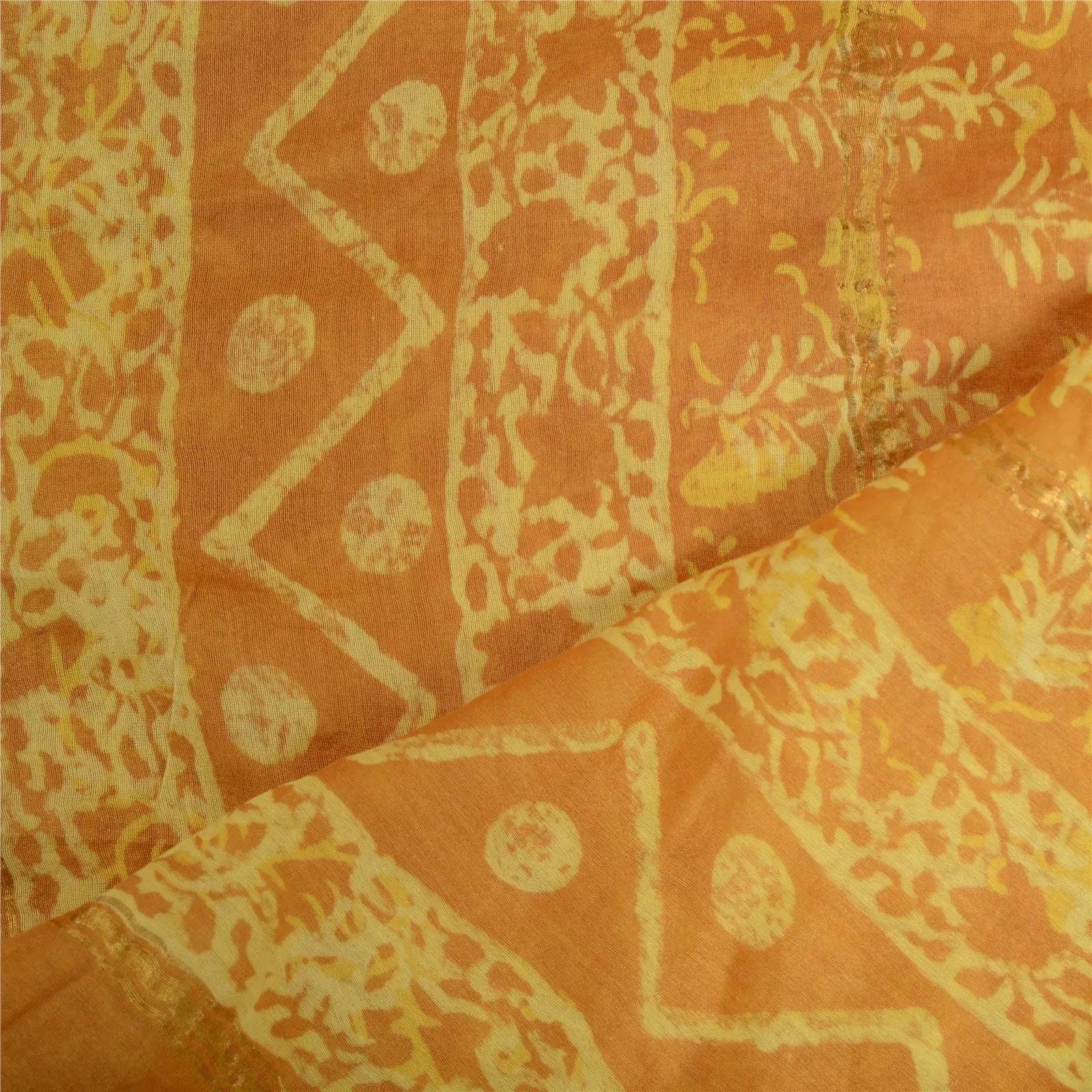 Sanskriti Vintage Saffron Long Dupatta Stole 100% Pure Silk Batik Work Scarves