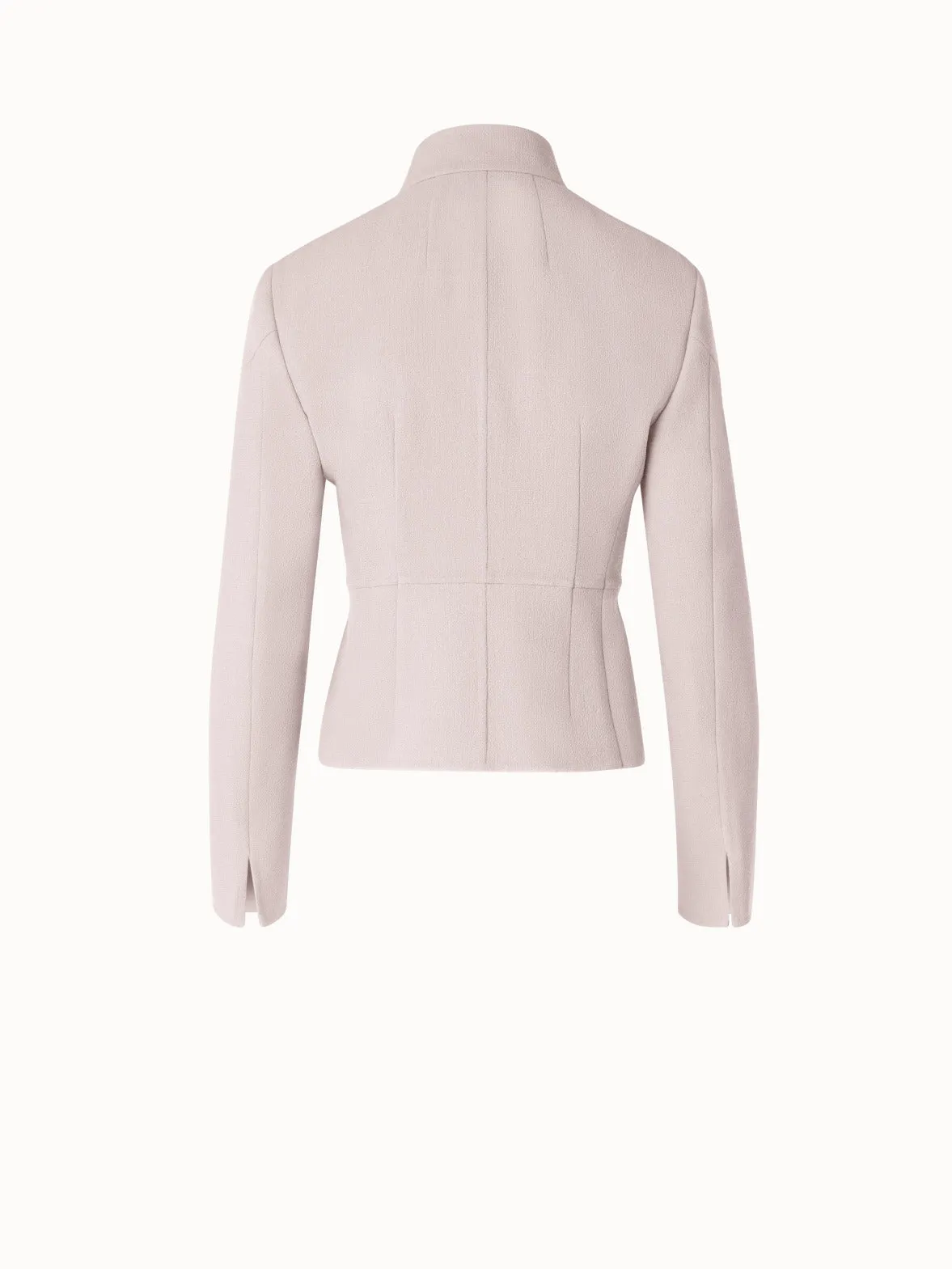 Short Jacket with Mock Neck in Wool Crêpe Double-Face