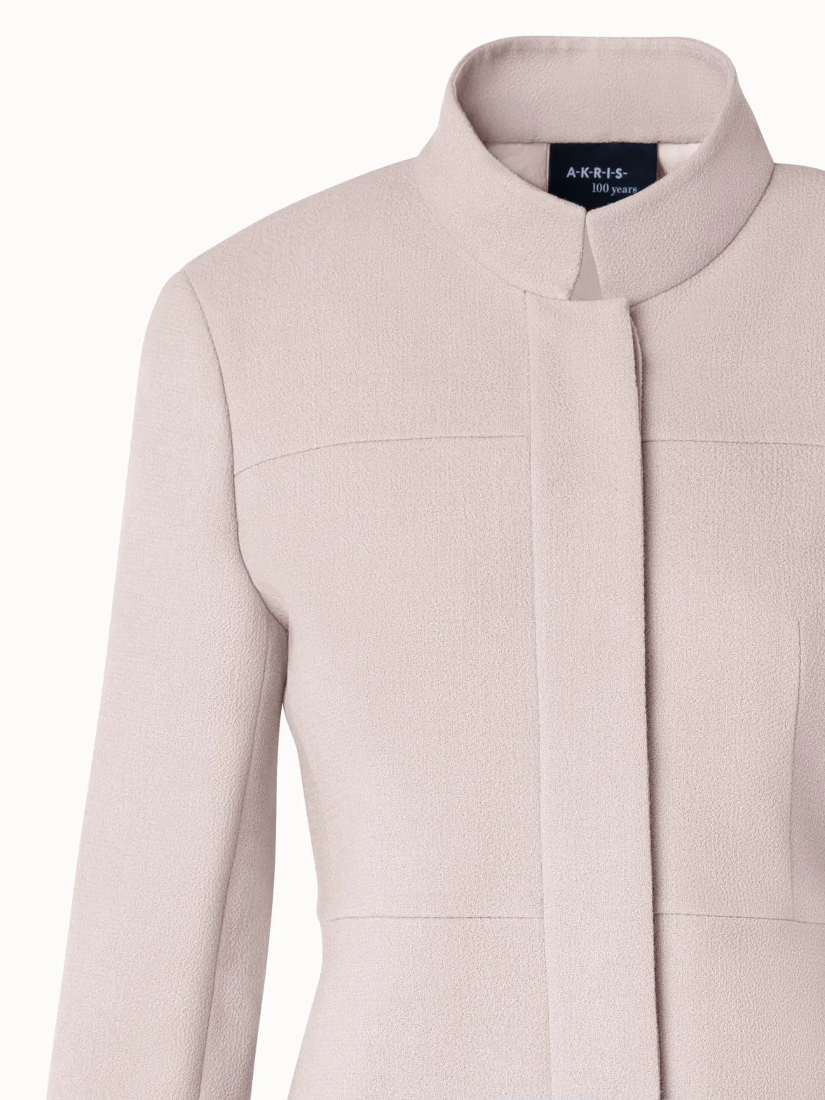 Short Jacket with Mock Neck in Wool Crêpe Double-Face