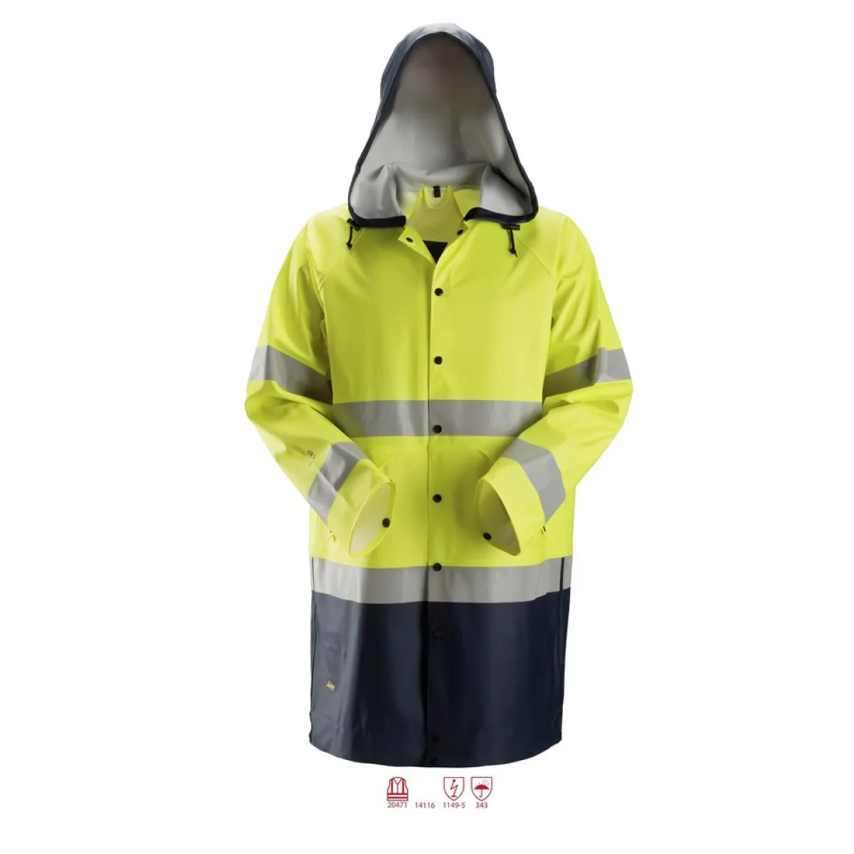 Snickers 8261 ProtecWork, Rain Jacket PU, Class 3 - High Vis Yellow 