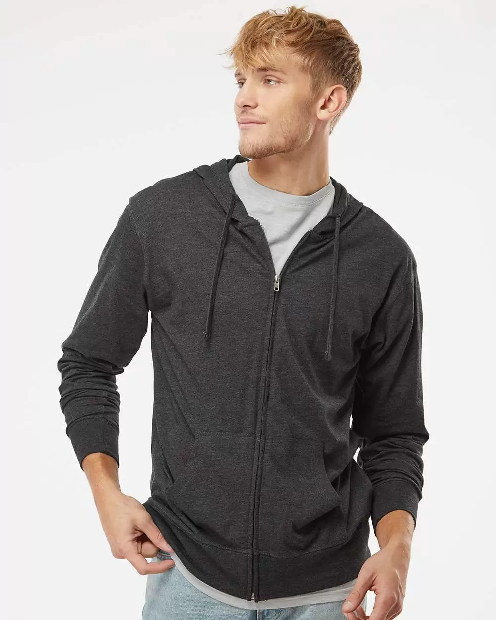 SS150JZ Independent Trading Co. Lightweight Jersey Hooded Full-Zip T-Shirt SKU: SS150JZ