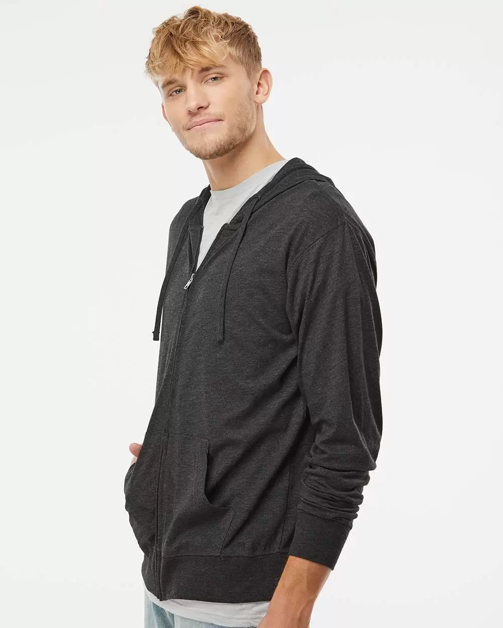 SS150JZ Independent Trading Co. Lightweight Jersey Hooded Full-Zip T-Shirt SKU: SS150JZ