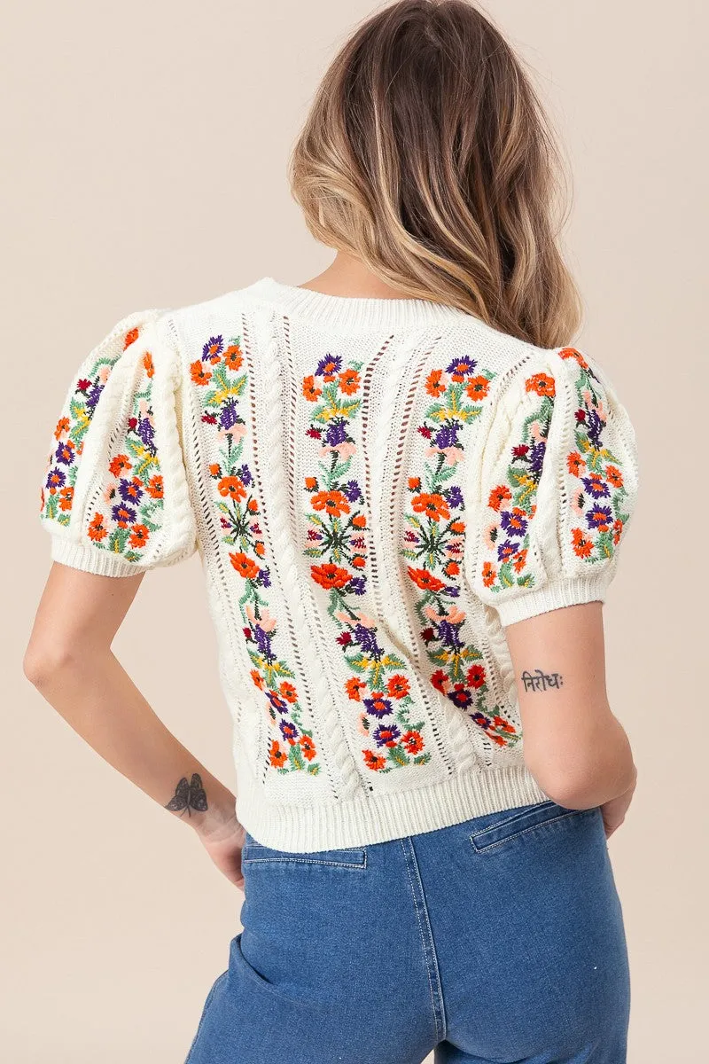 Stripes of Flowers Sweater