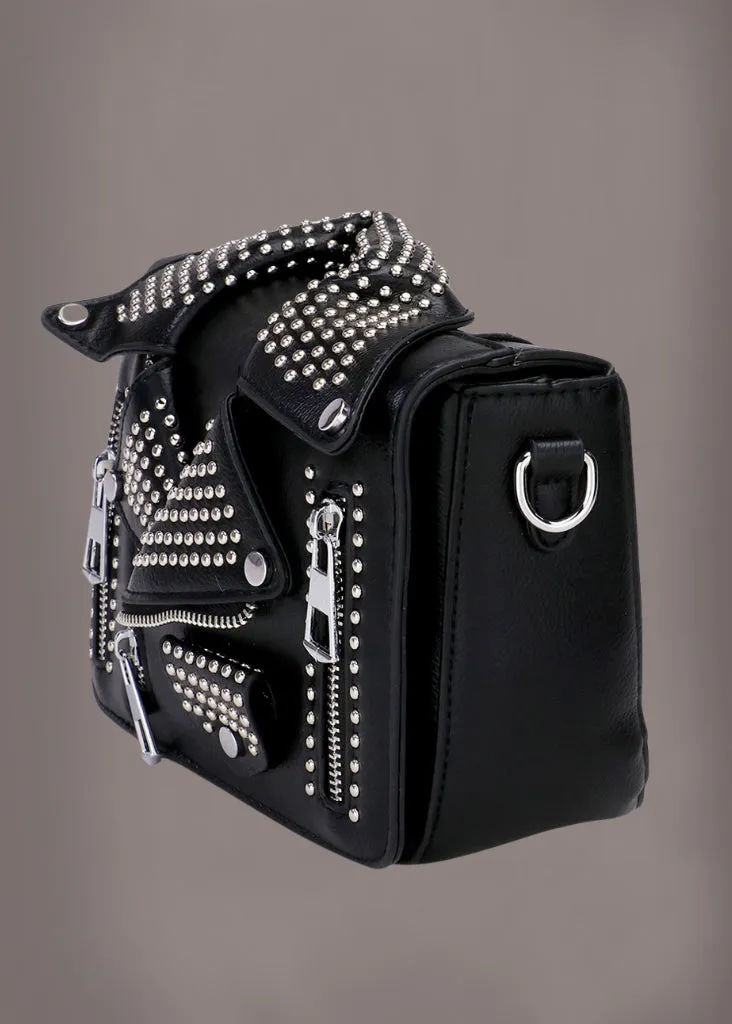 Studded Faux Leather Jacket Crossbody Bag