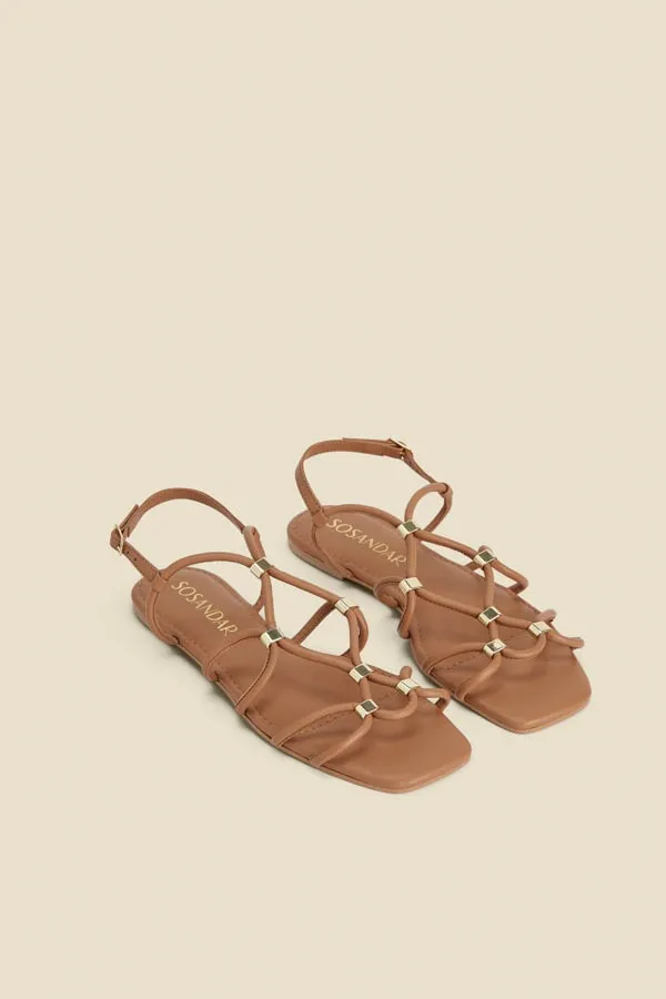 Tan Leather Gold Trim Gladiator Sandals