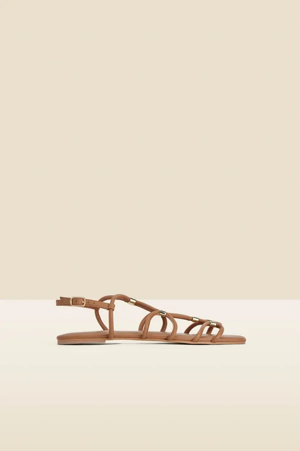 Tan Leather Gold Trim Gladiator Sandals