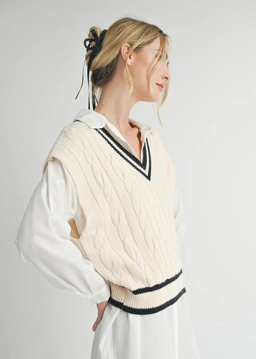 Tara V-Neck Cable Sweater - Ivory