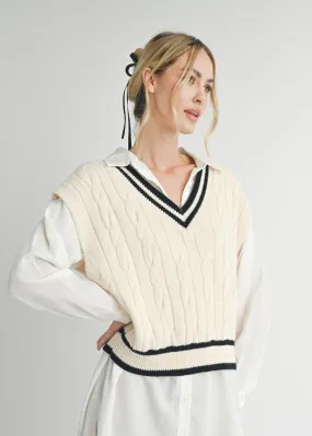 Tara V-Neck Cable Sweater - Ivory