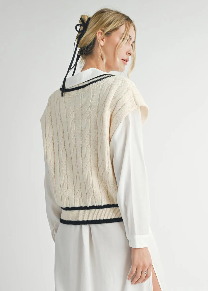 Tara V-Neck Cable Sweater - Ivory