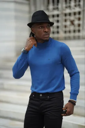 Thread Slim Fit Custom Design Half Collared Blue Turtleneck