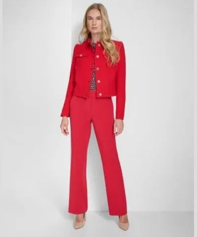 Tommy Hilfiger Womens Textured Button Front Jacket Sutton Boot Leg Trousers Long Sleeve Printed Button Front Top