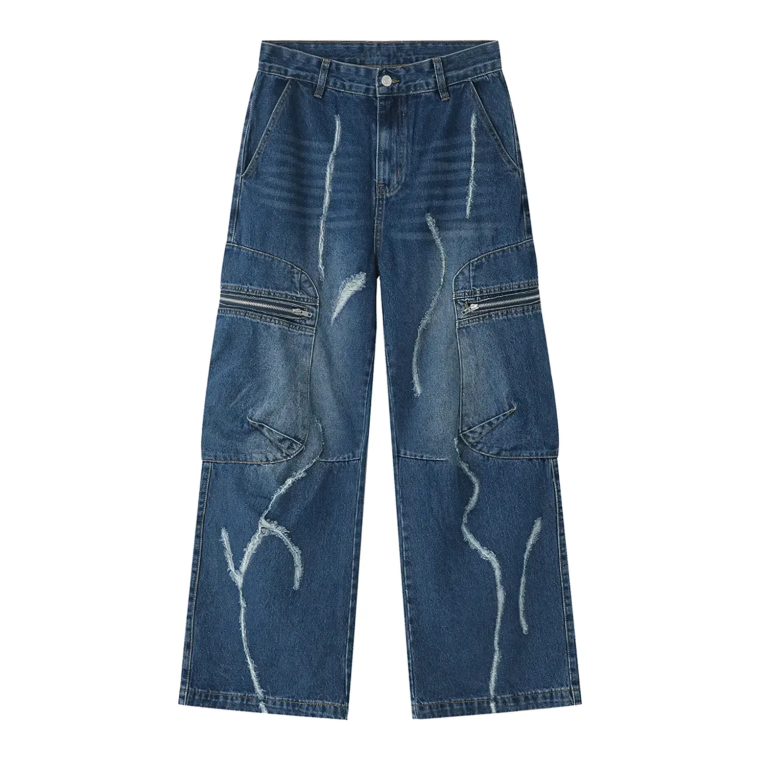 Torn Baggy Denim Cargo Jeans