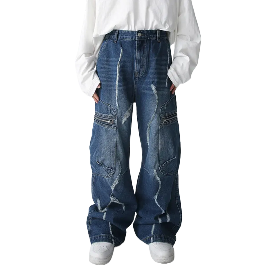 Torn Baggy Denim Cargo Jeans