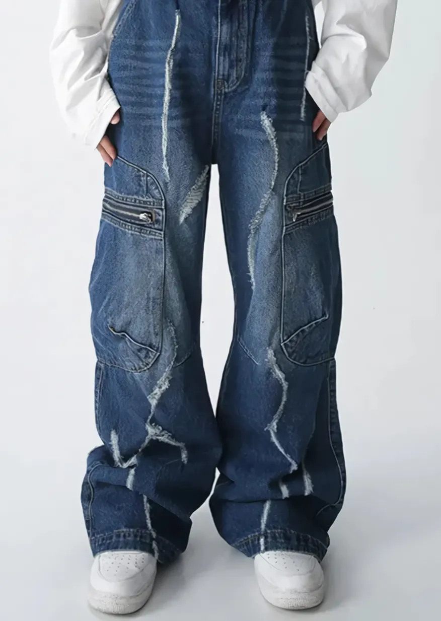 Torn Baggy Denim Cargo Jeans