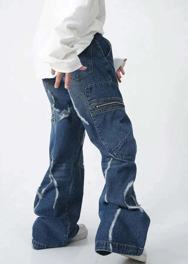 Torn Baggy Denim Cargo Jeans