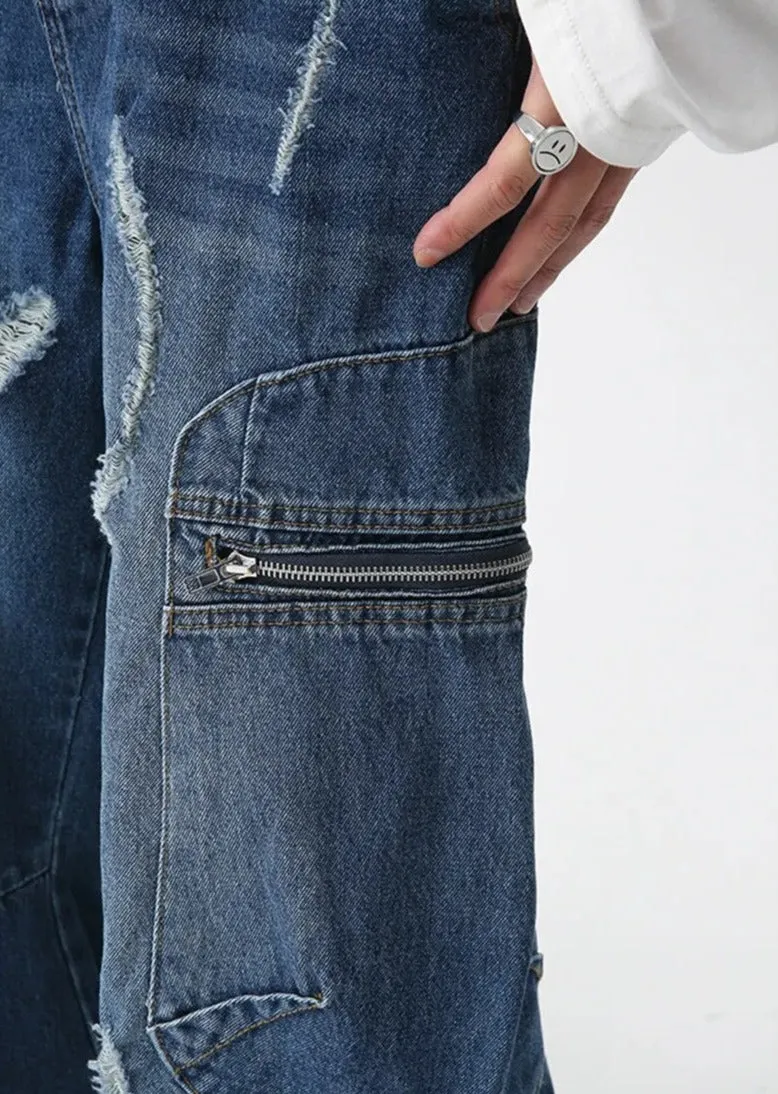 Torn Baggy Denim Cargo Jeans