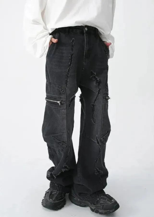 Torn Baggy Denim Cargo Jeans