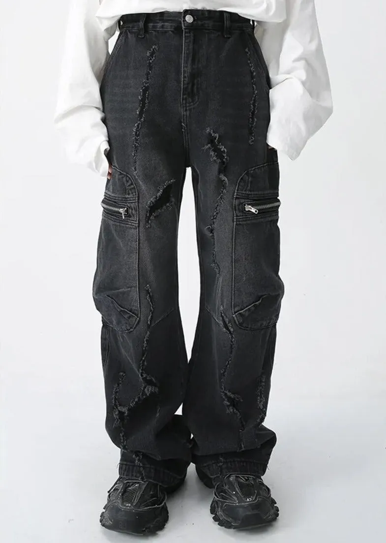 Torn Baggy Denim Cargo Jeans