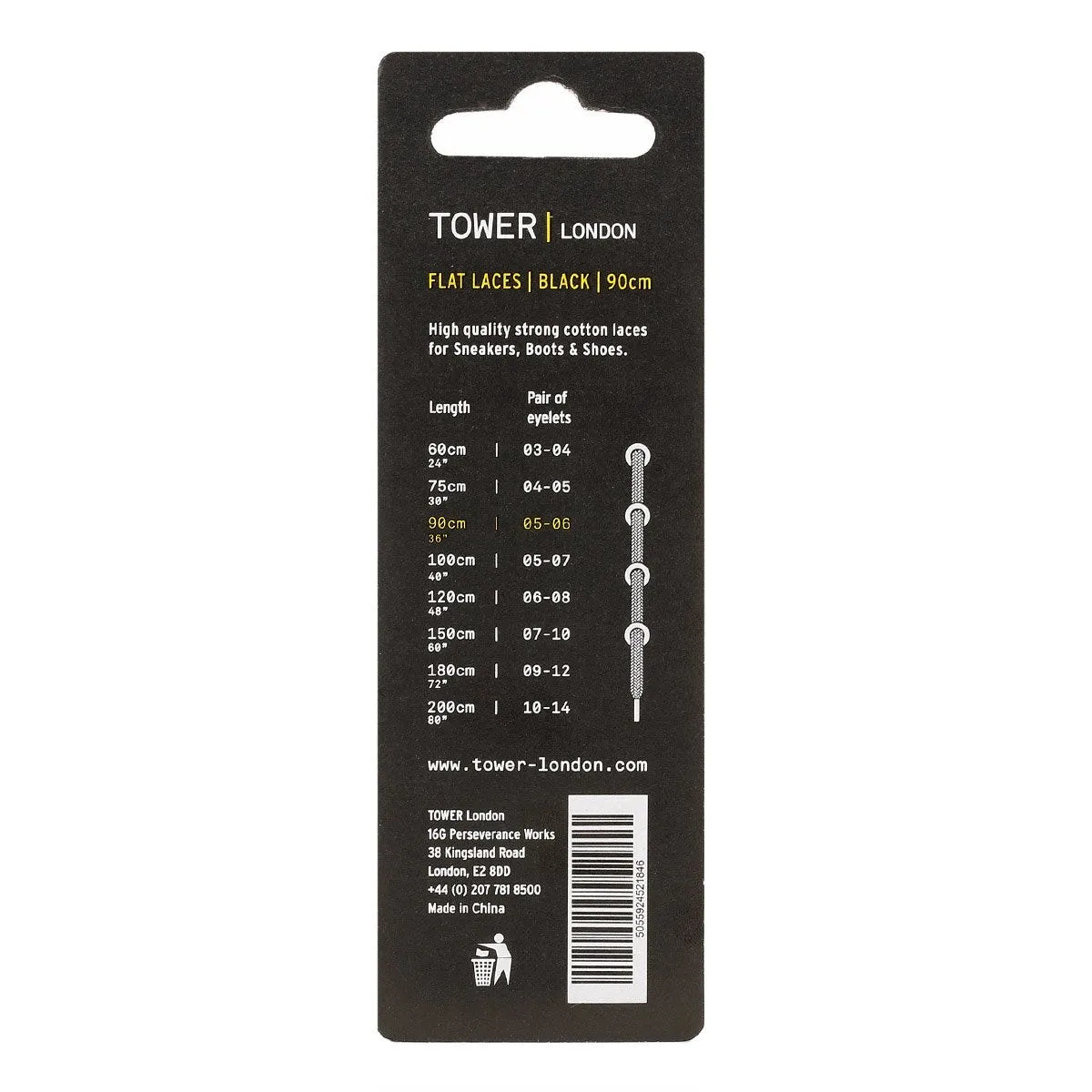 TOWER London Black Flat Laces (90cm)