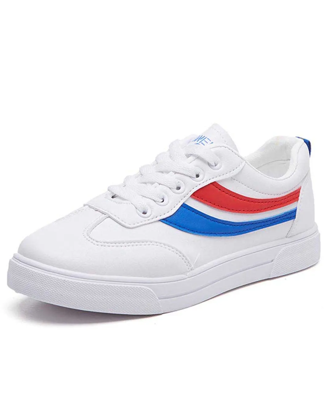 White mixed blue red color stripe shoe sneaker