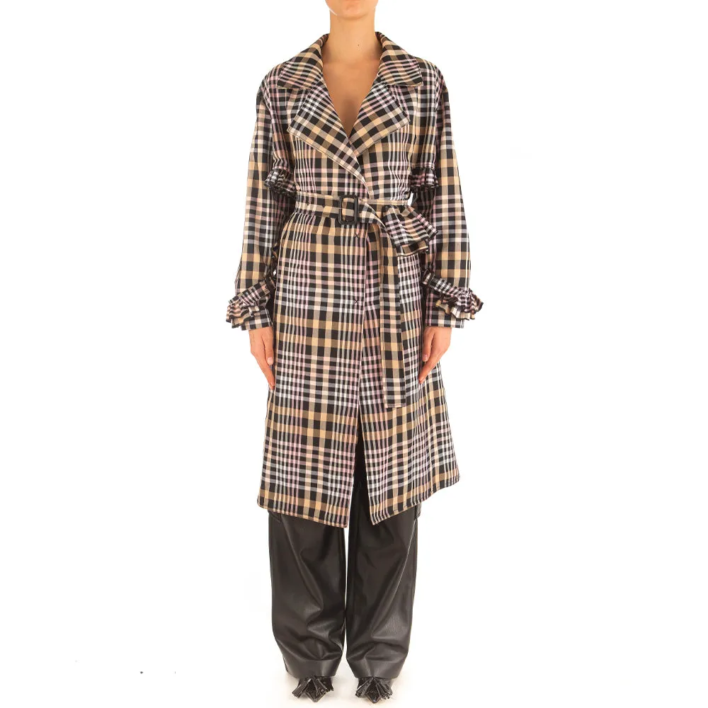 Women's Cotton Poly Overcheck Coat Pink/Beige